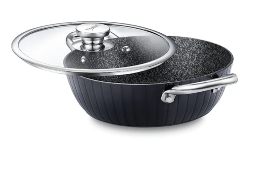 Prestige Durastone Hard Anodised 6 Layer Non-Stick Kadai with Glass Lid, (28 cm, 3.8 Litre) (Black)